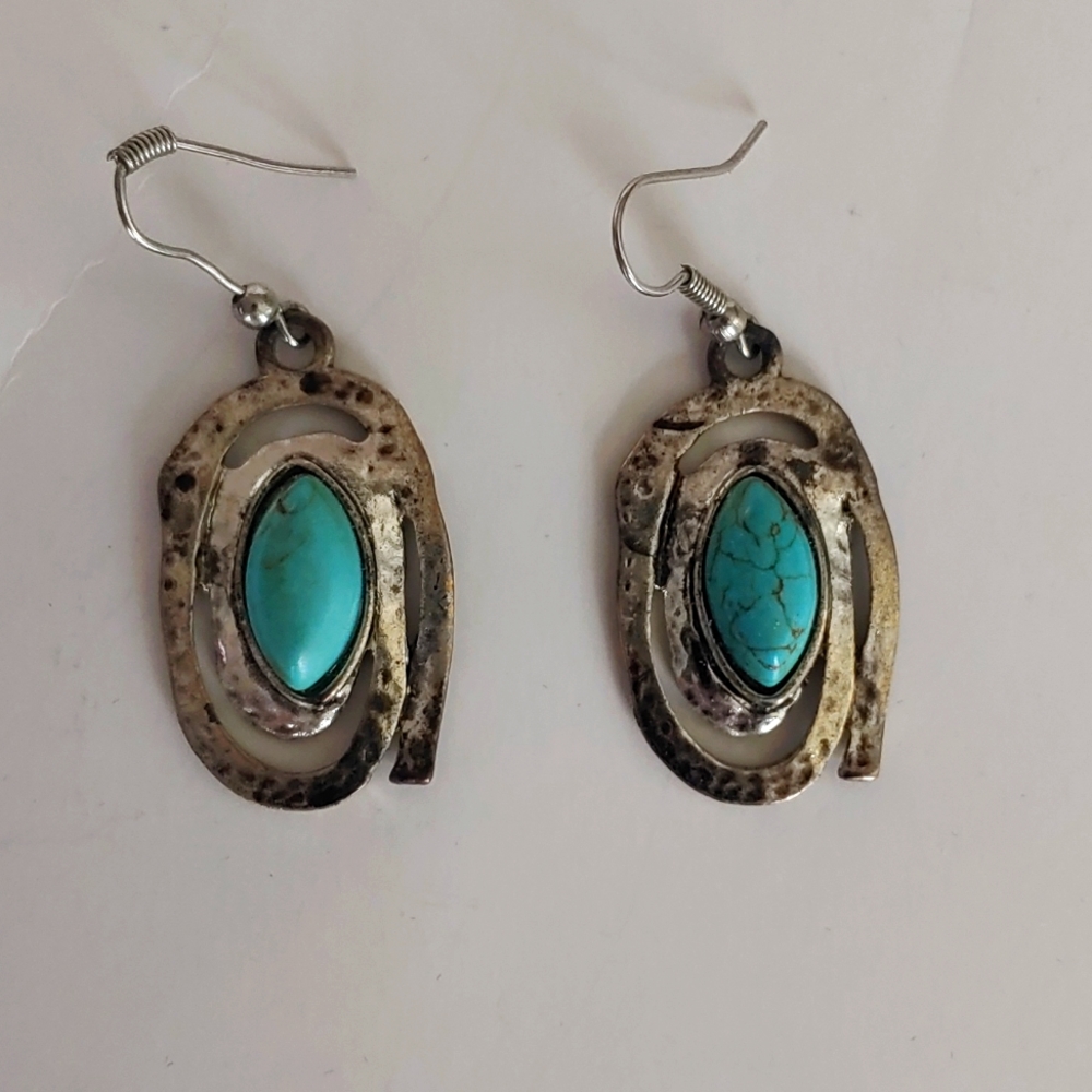Turquoise and silver drop earrings